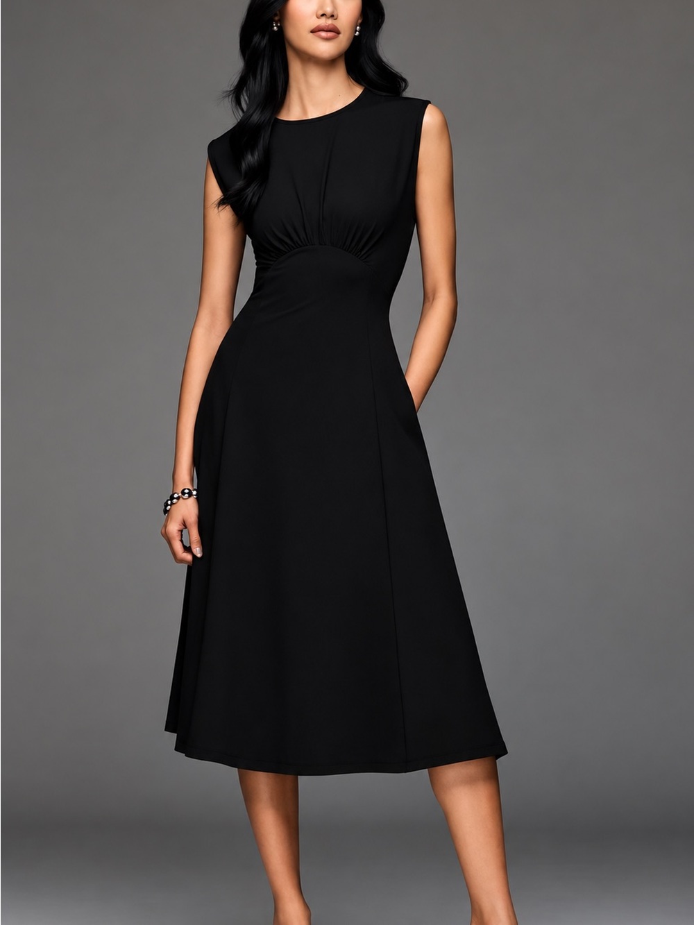 NWT Anthropologie Maeve Elegant Black Sleeveless Fit-and-Flare Dress, size Large